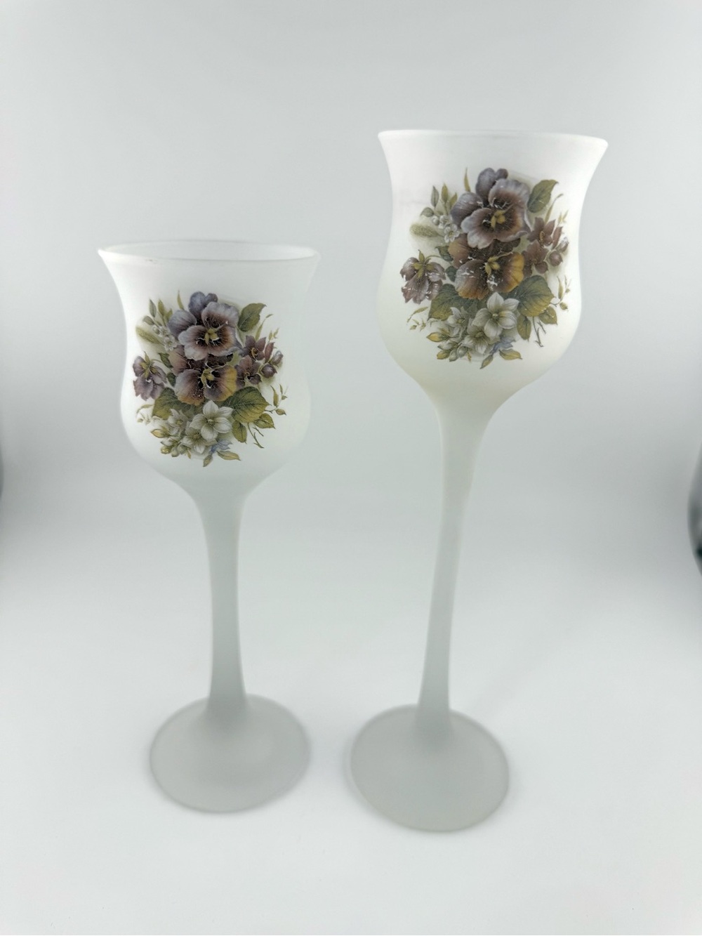 Vintage L.E. Smith frosted glass stemmed votive candle holders